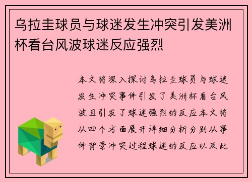 乌拉圭球员与球迷发生冲突引发美洲杯看台风波球迷反应强烈